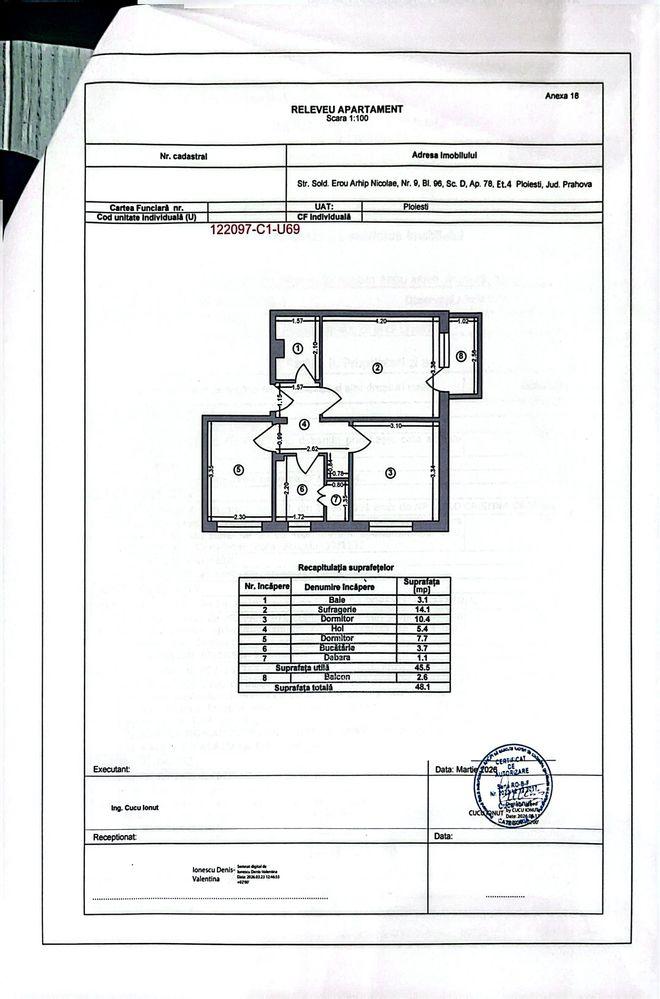Apartament 3 camere decomandat etaj 4/4, zona vest, bloc fara risc seismic