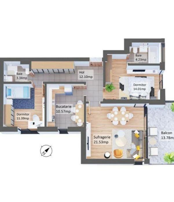 Apartament de vânzare 3 camere - imagine 1