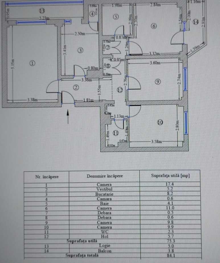 Apartament 4 camere 84 MP - etaj 1/8 - bloc 1984 - centrala termica