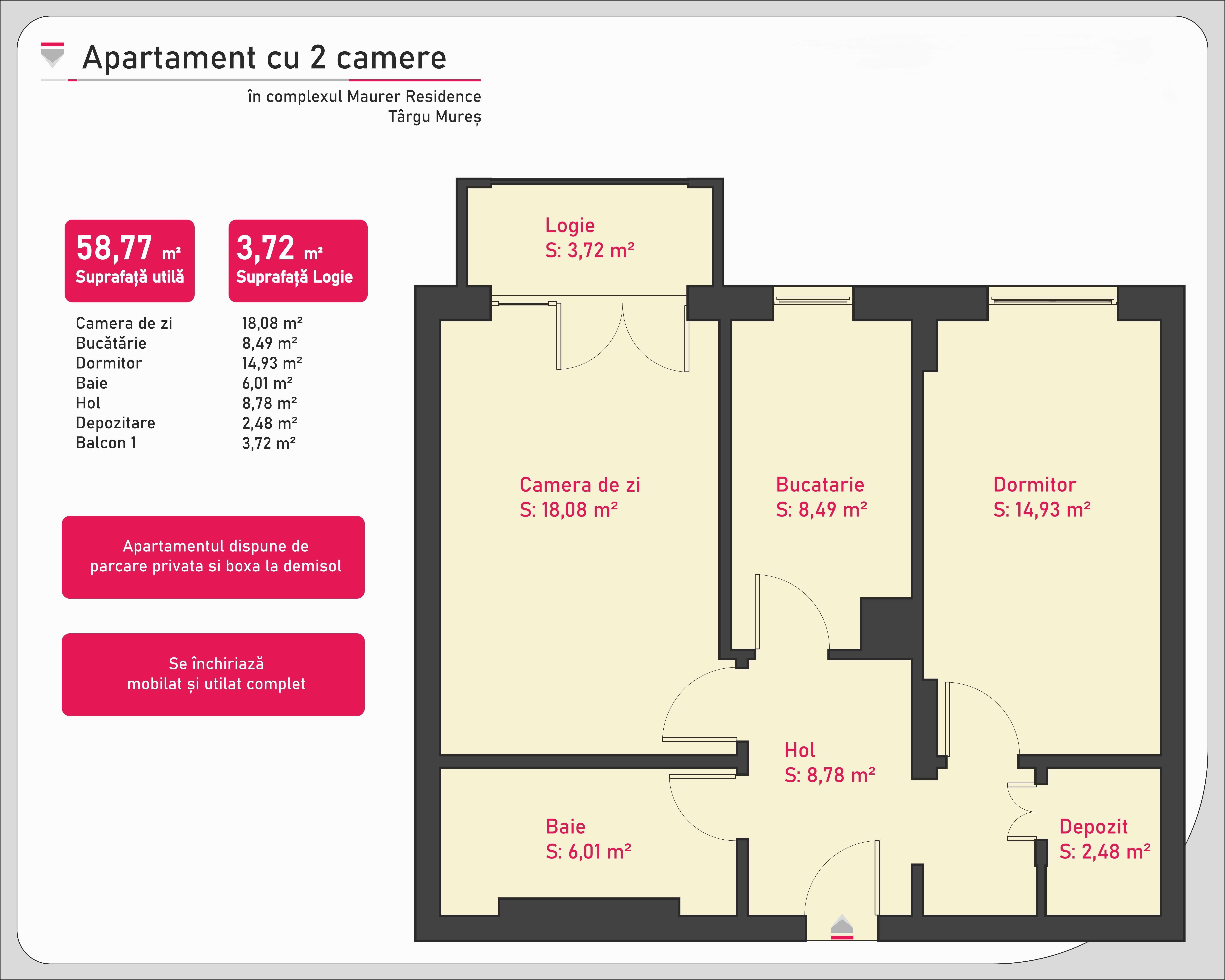 Ap. 2 camere de inchiriat - Maurer Residence B24