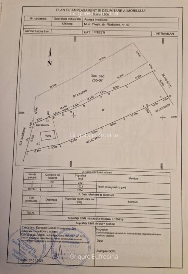 Teren intravilan de vânzare – Pitești, Str. Războieni nr. 57 – 1.264 mp | Toate