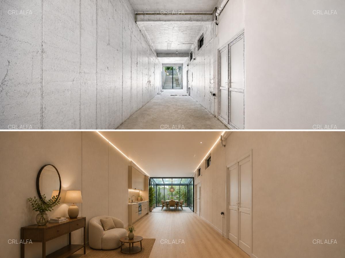 Apartament demisol 201 mp nefinisat+ 85 mp curte proprie
