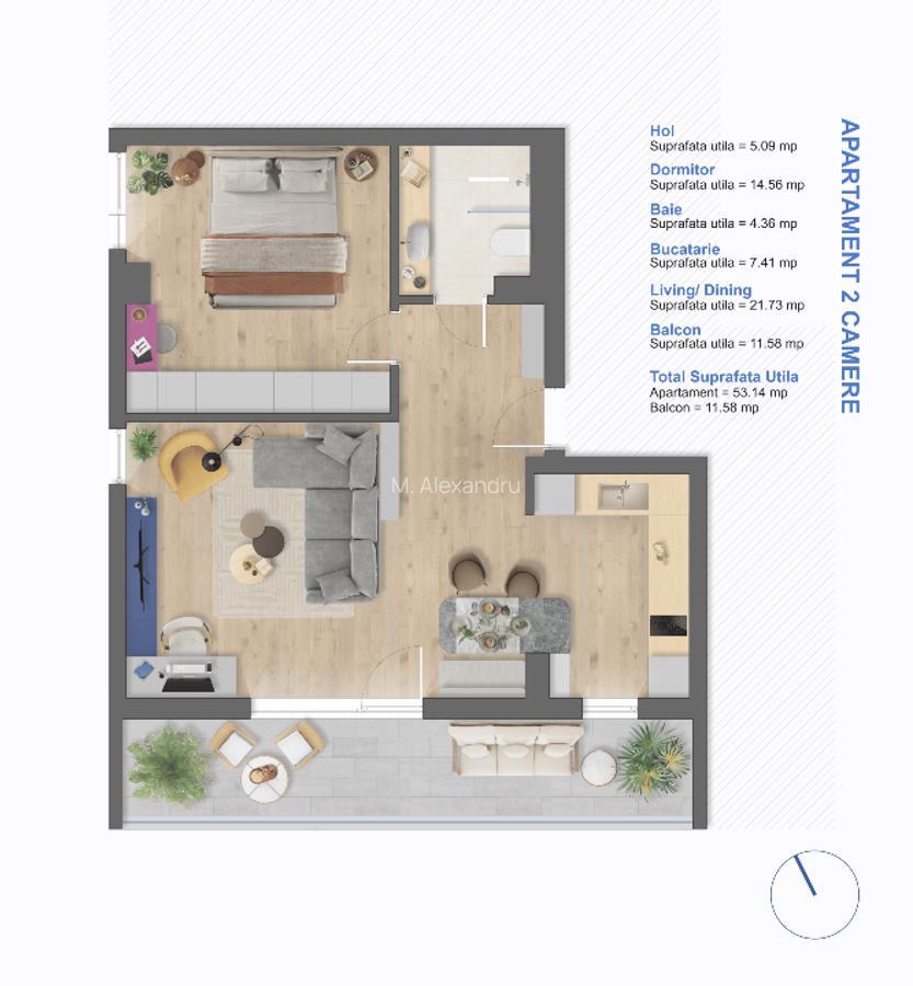 2 camere * mobilat * Aradului * Etaj 9 * 53mp+balcon 12mp * parcare * Proprietar