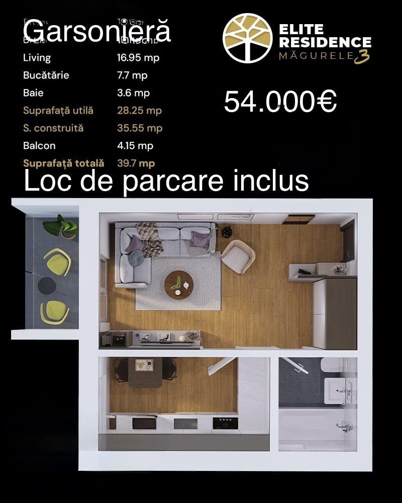 Garsonieră de vânzare – la alb sau mobilata in Elite Residence 3, Măgurele