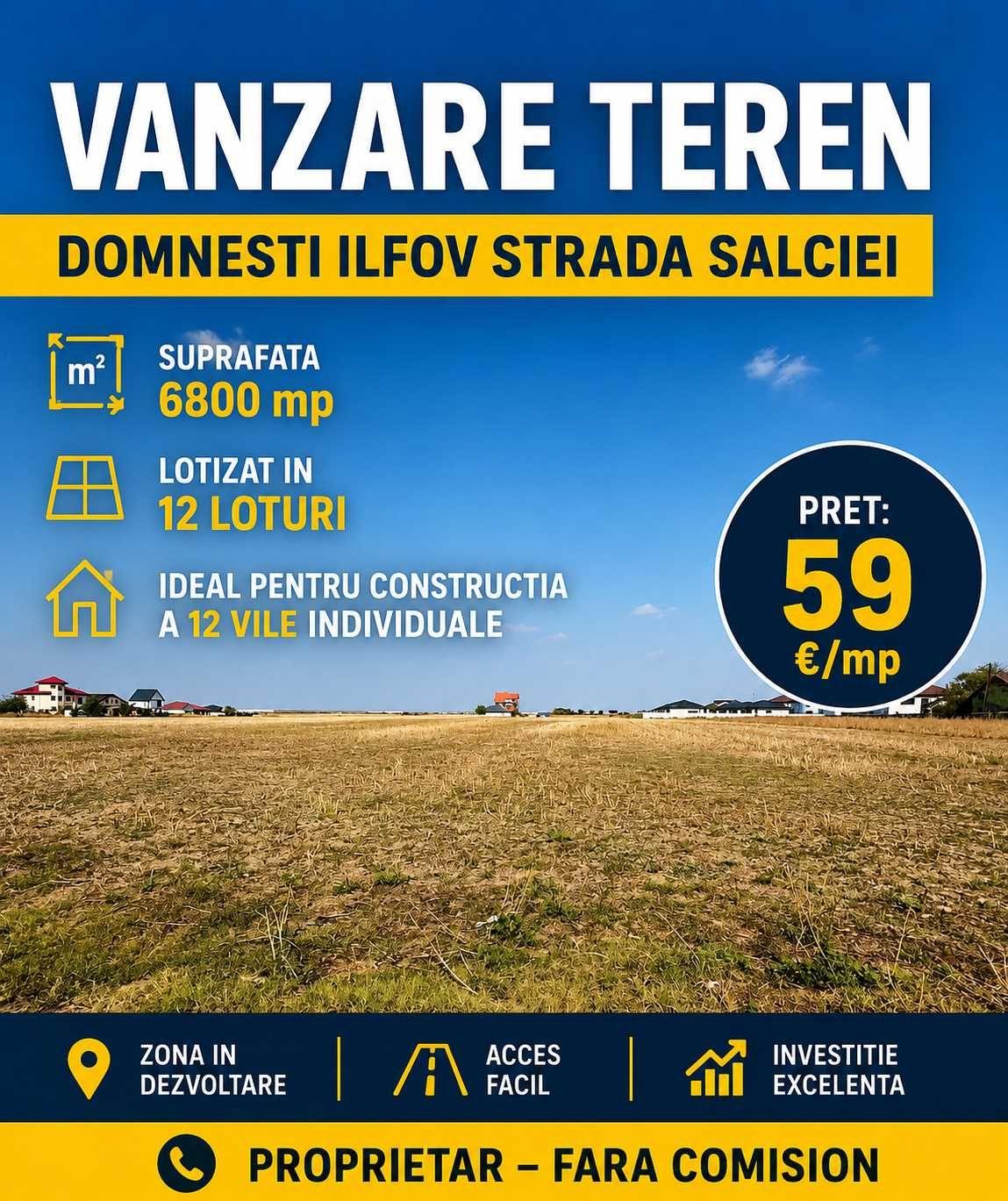 Particular Domnesti Ilfov - 6800 mp lotizat.ideal pentru constructia a 12 vile. - imagine 1