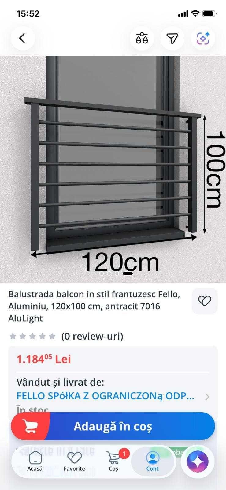 Balustradă balcon în stil frantuzesc. Produs nou, în cutie, neutilizat !
