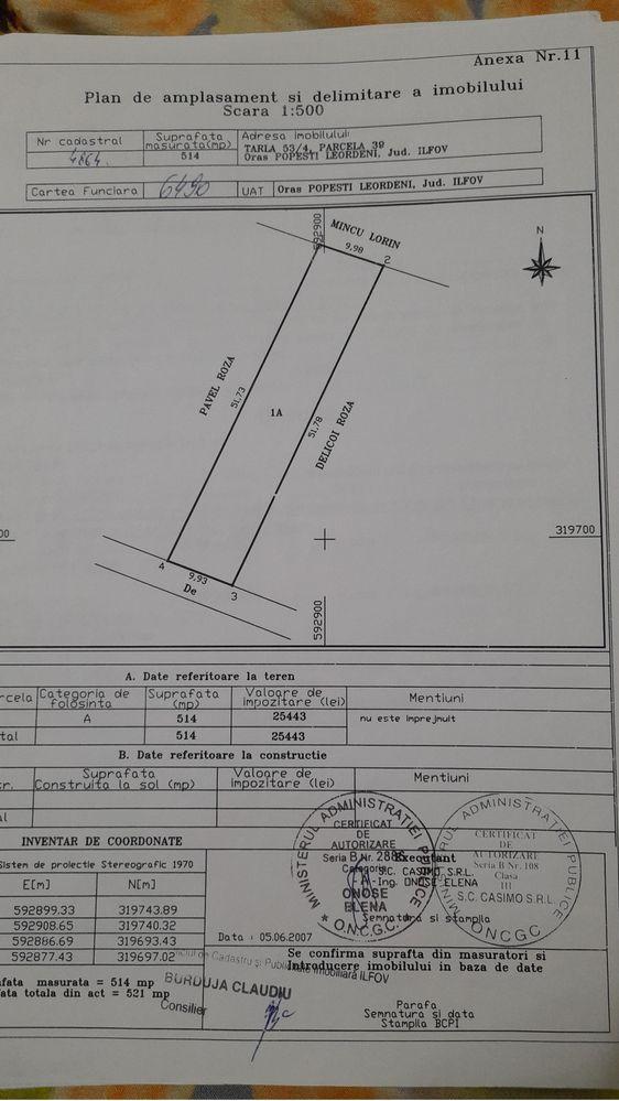 Teren intravilan 500 m Popesti Leordeni str Viilor 120 € m negociabil