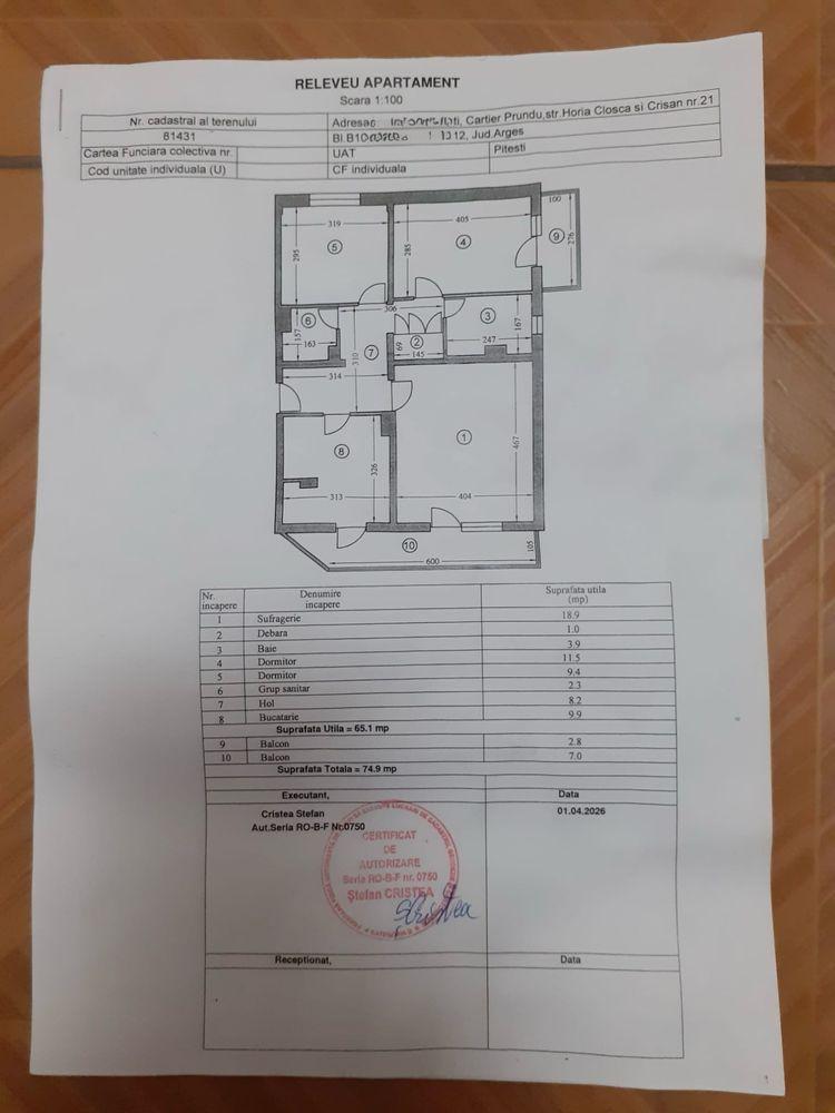Apartament Prundu  3 camere, etaj 3/4, decomodat, 74,9 mp suprafata totala - imagine 1