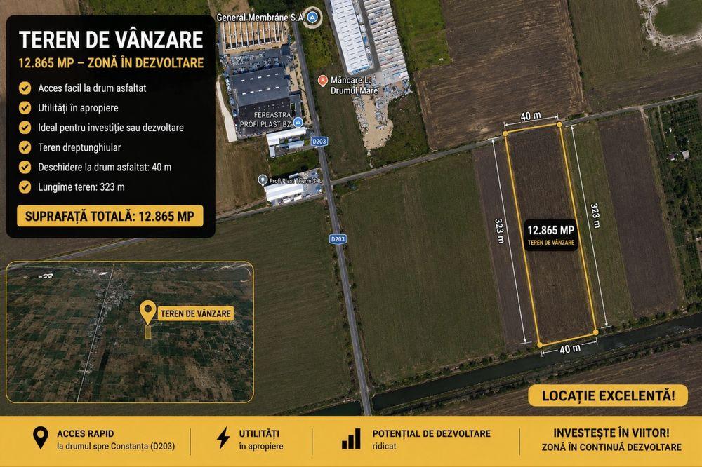 Teren intravilan 12.858 mp- deschidere 40 m-zonă industrială |