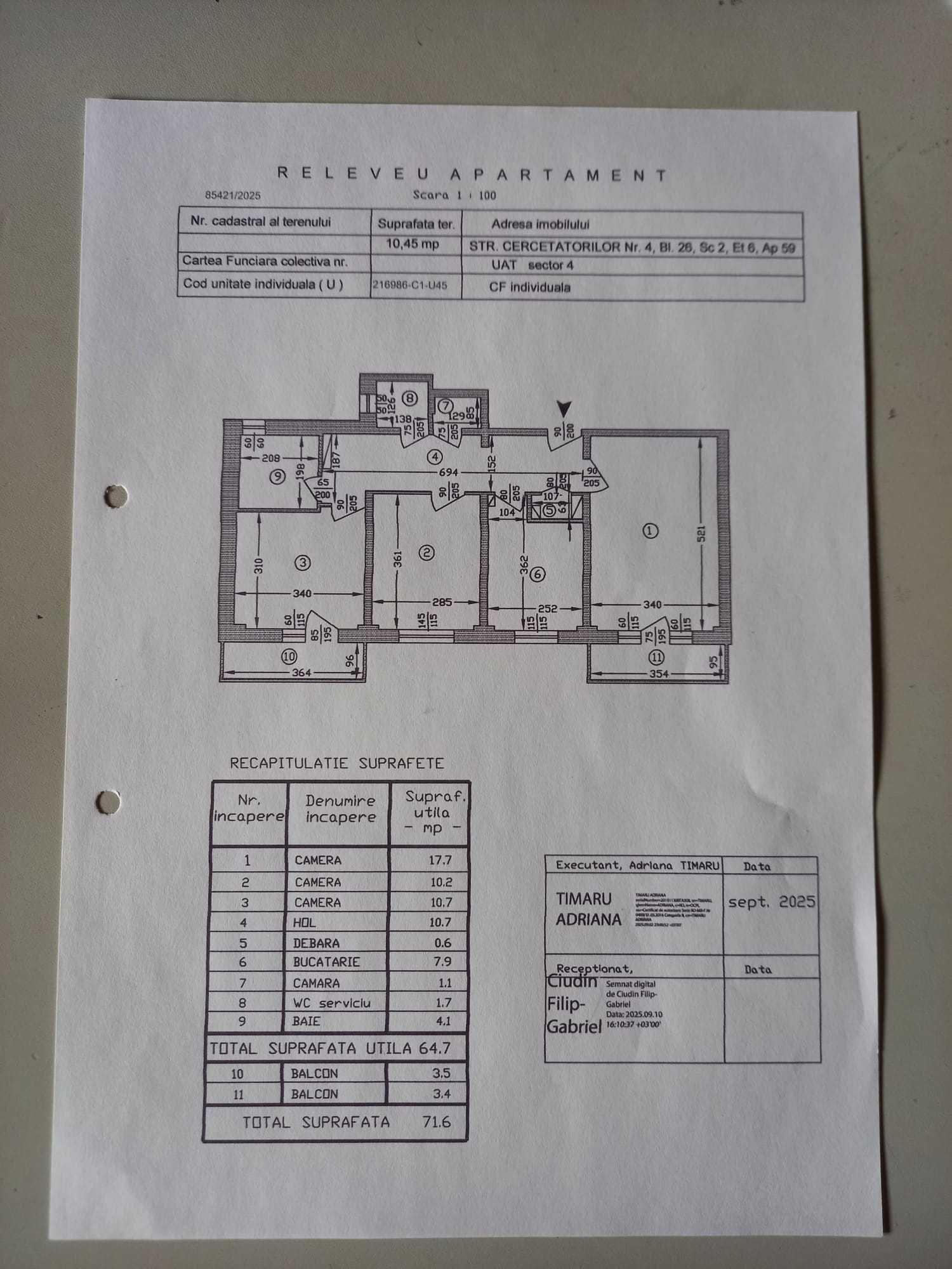 Vând apartament cu trei camere mobilat și decomandat Aleea Botorani