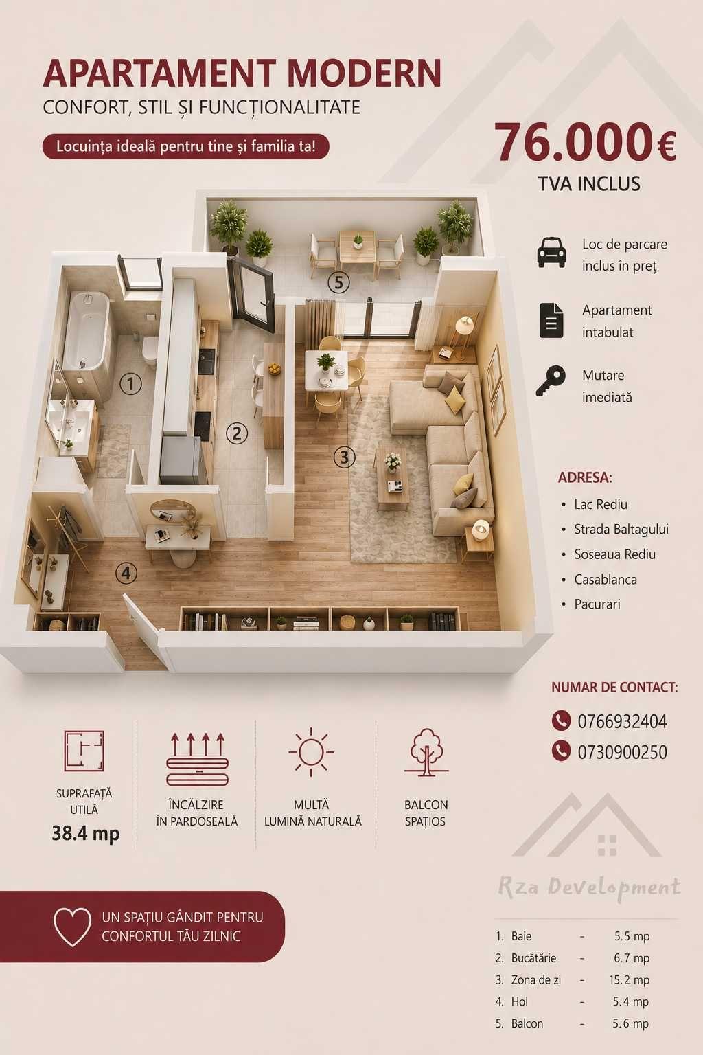 Apartament 76000e Pacurari Lac Rediu Casablanca decomandat si intabulat cu mutare imediata !
