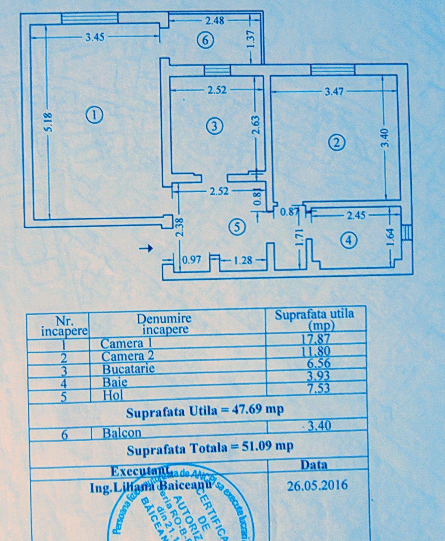 Vând Apartament 3 camere Dacia