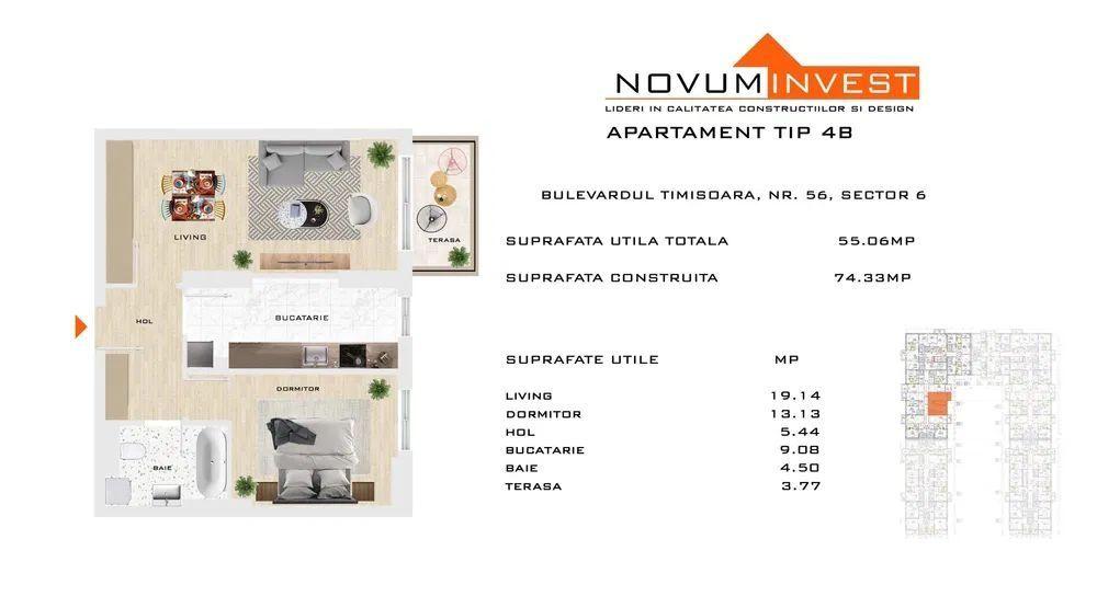 Apartament 2 camere Novum56 - Cesiune - Ofertă avantajoasă
