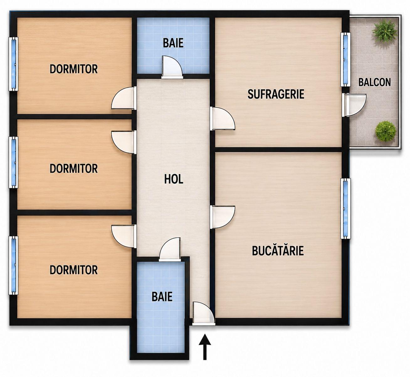 Apartament 4camere decomandate