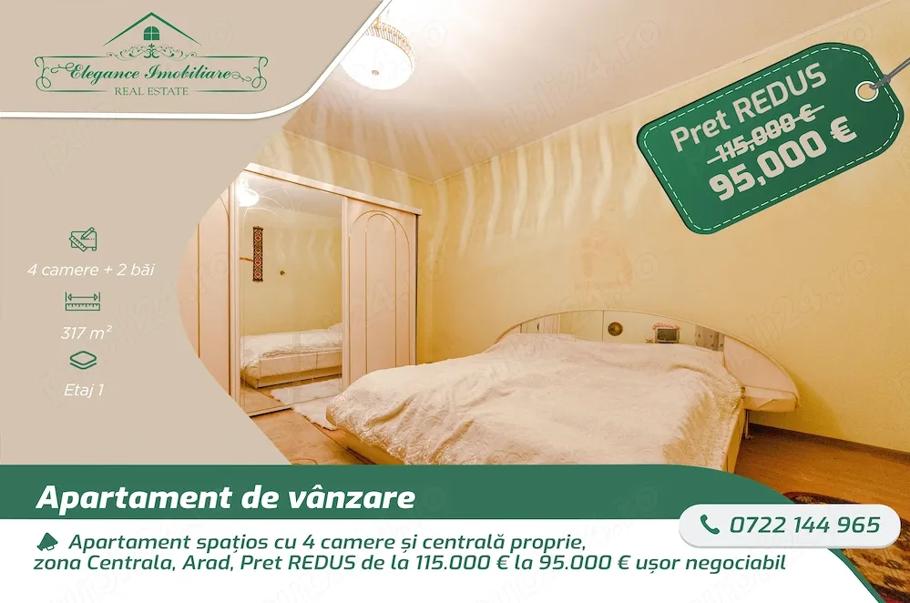 Apartament spațios cu 4 camere și centrală proprie, zona Centrala, Arad - imagine 1