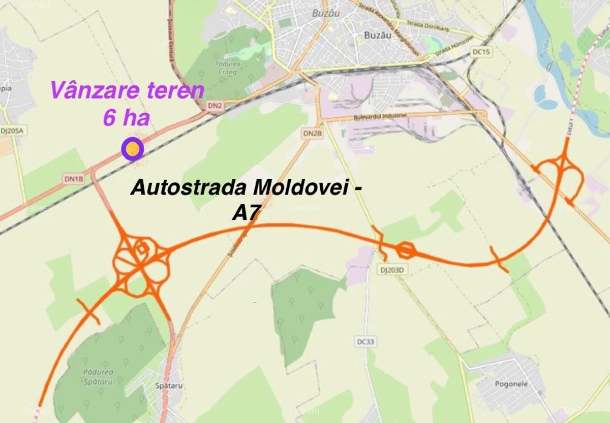 Teren de vânzare - Buzău - 6 Ha - intravilan - acces  A7 și E85 - imagine 1