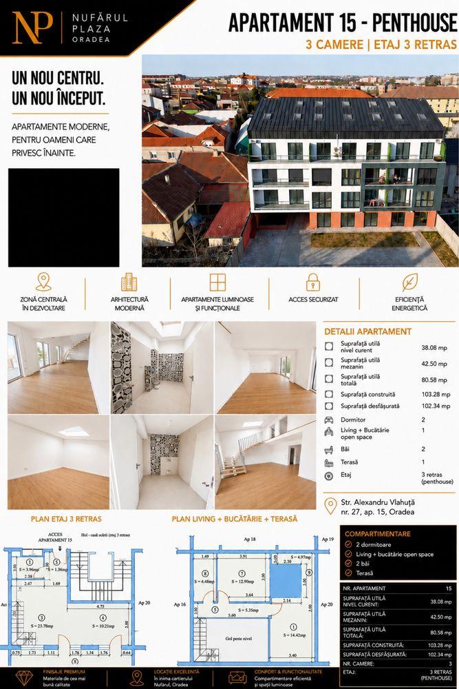 Penthouse 3 camere 103 mp | Terasă | Nufărul Plaza Oradea - imagine 1